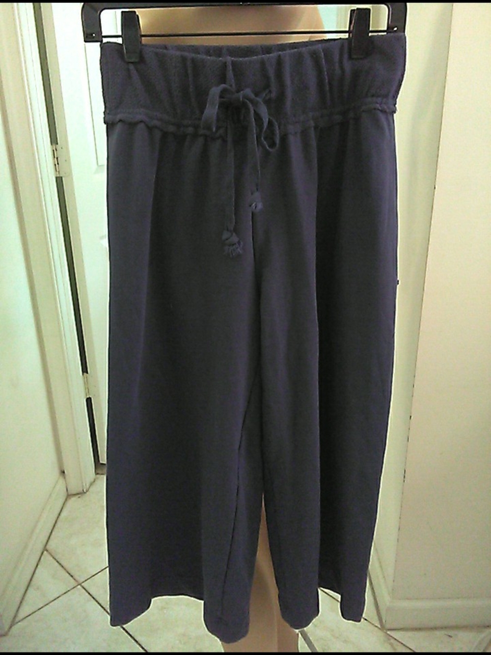 EX CON. FREE PEOPLE BEACH Navy Wide-Leg Lounge Pants Drawstring RAW EDGE PKTS XS
